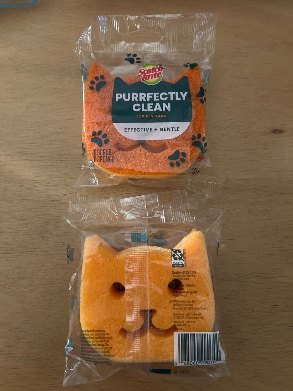 New 2pk Limited Edition Scotch Brite Sponges Non Scratch Two Sided Orange Cat